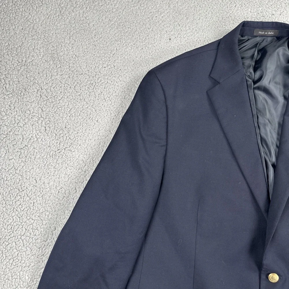 Chaps Gold Button Blazer Men 48L Navy Blue Wool Preppy Sport Coat Jacket